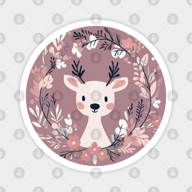 Boho Kawaii Reindeer – Whimsical Winter Animal Art Magnet by TuncGK